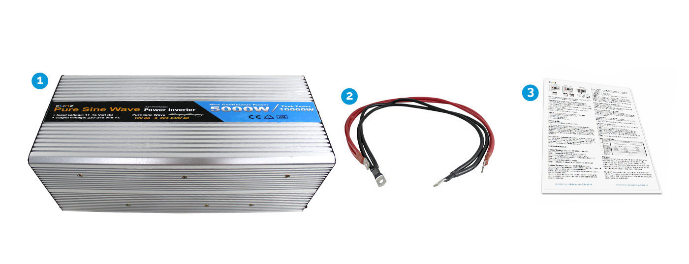 5000W Pure Sine Wave Inverter with Power Cables and Clamps