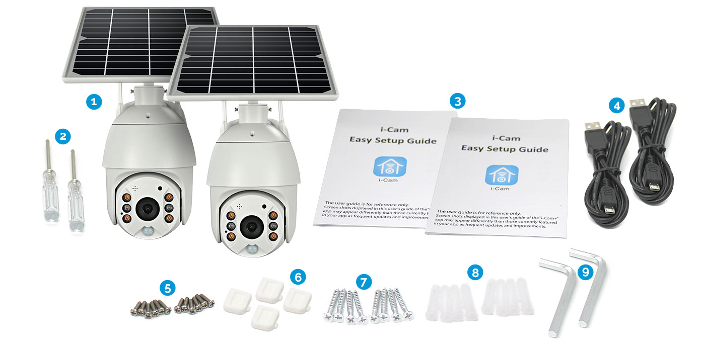 CCTV Camera with Solar Panel and installation screws