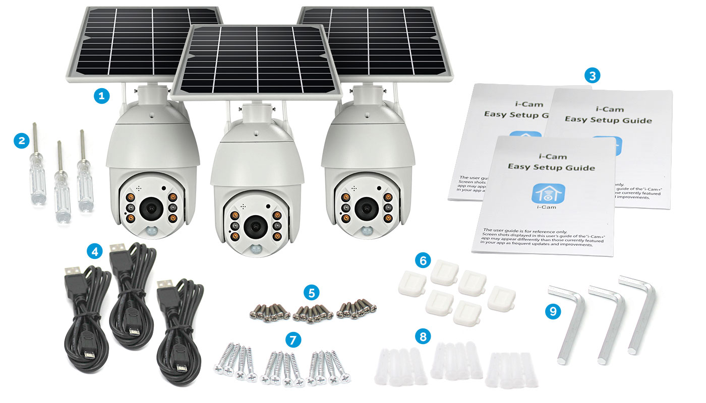 CCTV Camera with Solar Panel and installation screws