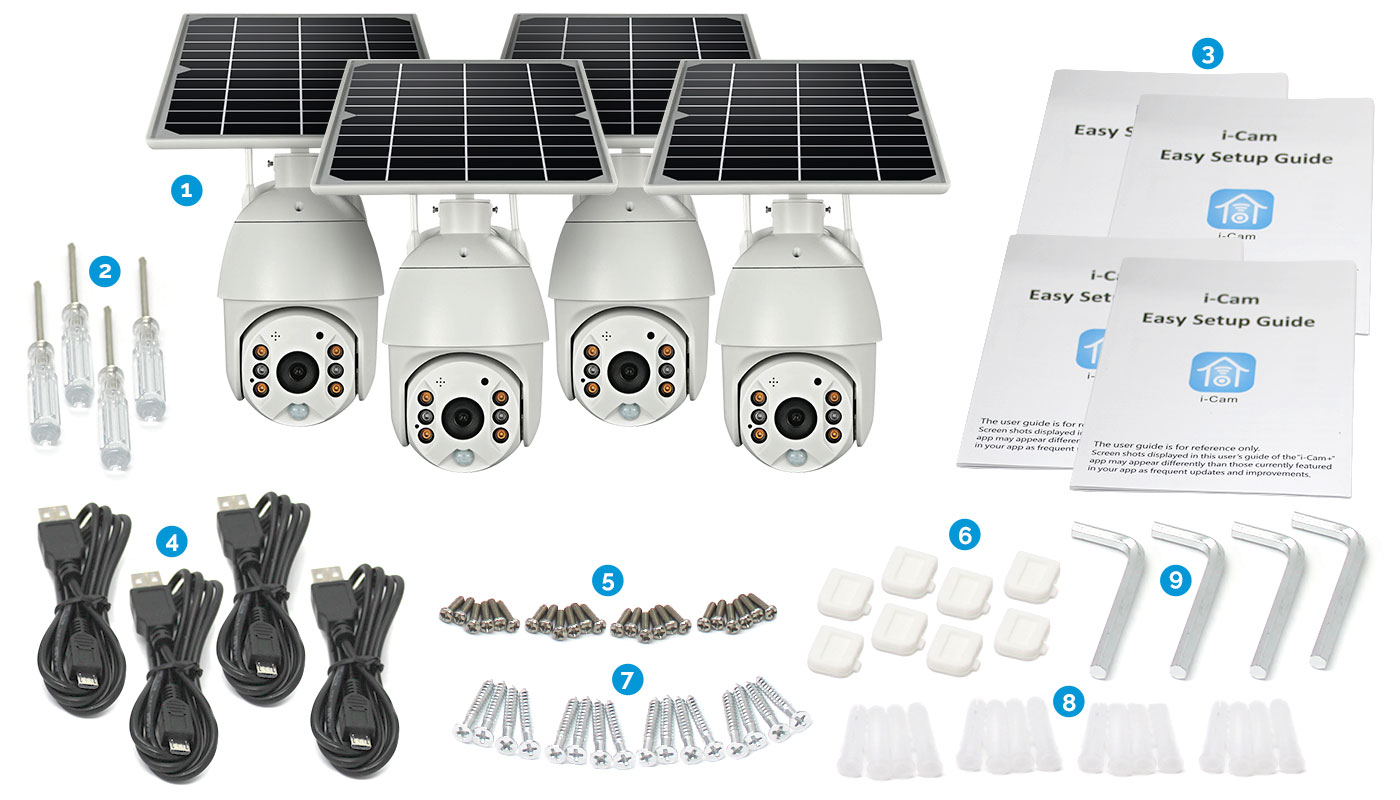 CCTV Camera with Solar Panel and installation screws