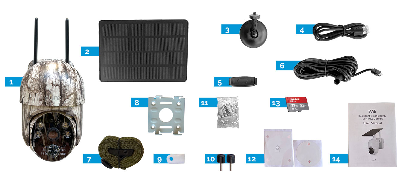 Camouflage CCTV Camera, Solar Panel, Accessories