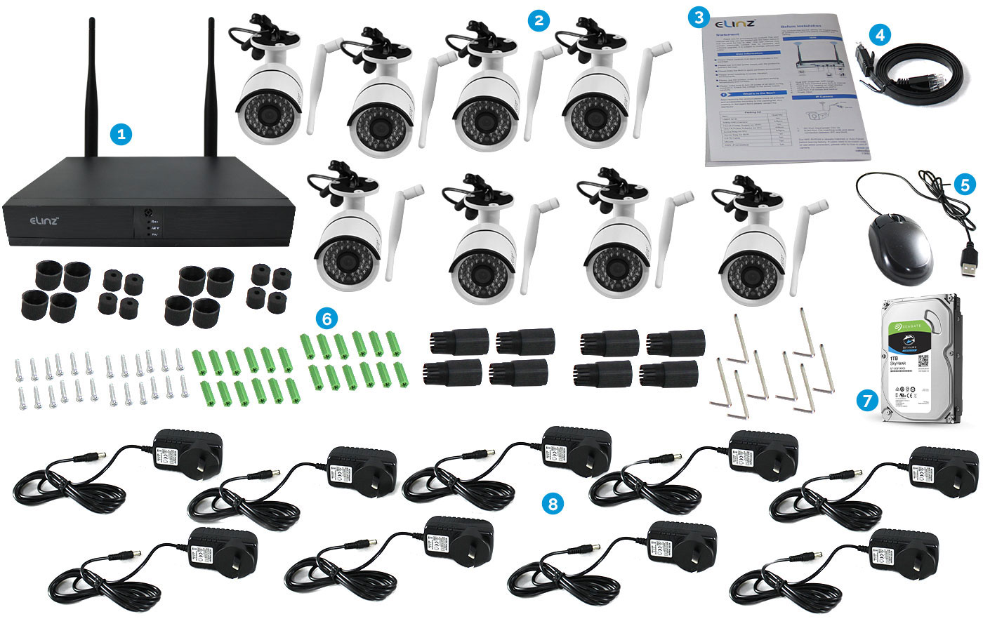 8CH CCTV Wireless Security IP WiFi Camera 1080P