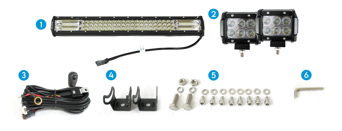 23 Inch LED Light Bar, 4 inch Worklight and accessories