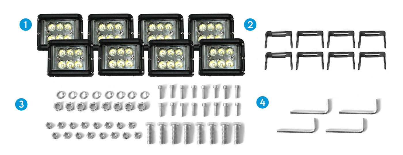 23” LED Light Bar, 4 inch CREE Worklight and accessories