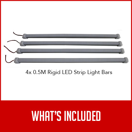 4 rigid led light bar strips with caption "what's included"