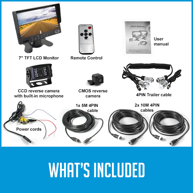 7 inch HD 4PIN System CCD Reversing Camera Kit Trailer Cable Package