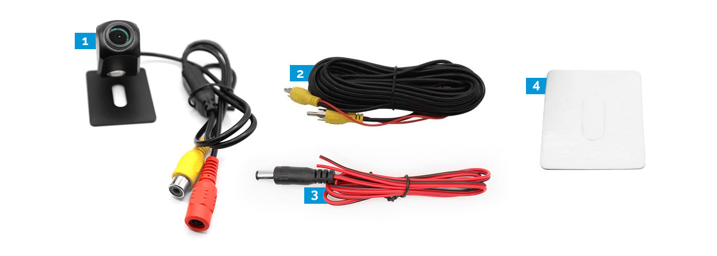 Reverse Camera, Power Cable, RCA Cable, Sticker Guide