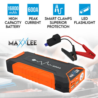 Maxxlee 600A Car 12V Vehicle Portable Emergency Jump Starter Battery Charger 16800mAh Dual USB Smart Clamp