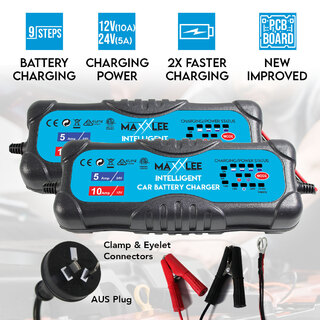 2x Smart Battery Charger Automatic 9 Stages SLA 2A 5A 10A 12V/24V Caravan 4WD