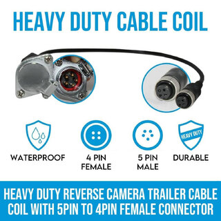 Elinz Heavy Duty Reverse Camera Trailer Cable Coil with 5PIN to 4PIN Female Connector