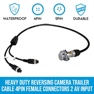 Elinz Heavy Duty Reversing Camera Trailer Cable Coil 4PIN Female Connectors 2 AV Input