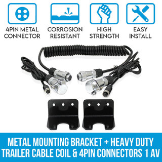 Elinz Metal Mounting Bracket + Heavy Duty Trailer Cable Coil and 4PIN Connectors 1 AV Input 