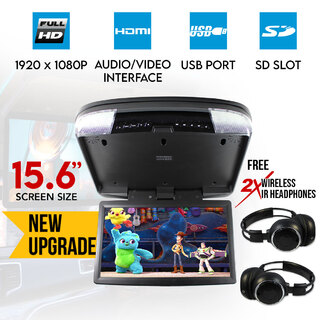 Elinz 15.6" DVD player Roof mount In Car Flip Down Monitor HDMI suit 12V/24V vehicle