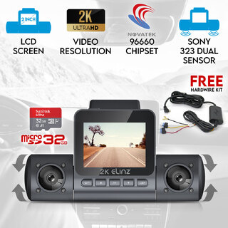 Elinz 2K Dual Dash Cam 170° HD 2" LCD Screen WiFi GPS Uber Taxi Car Video Camera Night Vision 32GB