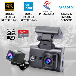 Elinz 4K 2K Dual Dash Cam WiFi GPS  Dashboard Camera Recorder WDR Night Vision HUD Car Charger 32GB