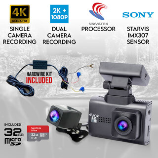 Elinz 4K 2K Dual Dash Cam WiFi GPS Car Dashboard Camera Recorder WDR Night Vision HUD Hardwire kit 32GB