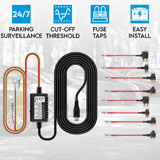 Elinz HardWire Kit for Car Dash Camera Parking Mode Adjustable Low Voltage Cut-off Threshold
