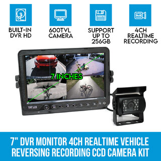 7" DVR Monitor 4CH Realtime Vehicle Reversing Recording CCD Camera Kit Truck Bus