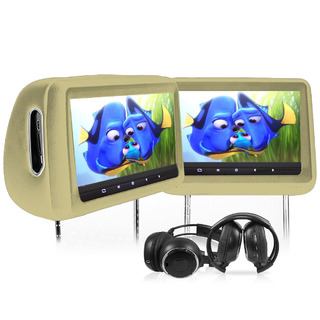 Elinz 2X10.1" HD Headrest Car DVD Player Monitor Pillow BEIGE