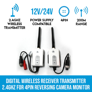 Digital Wireless Receiver Transmitter 2.4GHz for 4PIN Reversing Camera Monitor