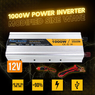 1000W/2000W 12V-240V Power INVERTER Modified Sine Wave Camping Caravan Boat USB