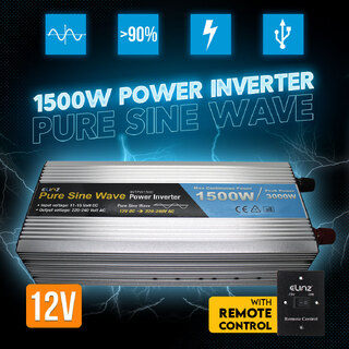 Elinz Pure Sine Wave Power Inverter 1500W/3000W 12V-240V AUS Plug Remote Control