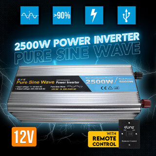 Elinz Pure Sine Wave Power Inverter 2500W/5000W 12V-240V AUS Plug Remote Control