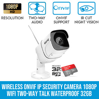 Elinz  Wireless ONVIF IP Security Camera 1080P WiFi Night Vision Two Way Talk Outdoor Waterproof CCTV 32GB