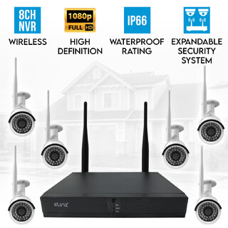 Elinz 8CH CCTV Wireless Security System 2MP IP WiFi 6x Camera 1080P NVR Outdoor No HDD