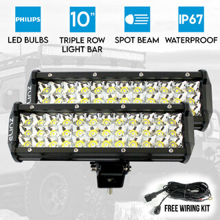 Elinz 2x 10" LED Work Driving Light Bar Philips 3 Rows Spot Offroad 12V 24V Truck 4WD