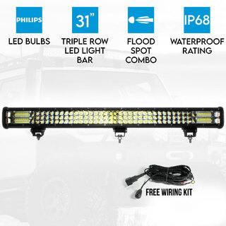 Elinz 31" inch LED Light Bar 3 Rows Work Driving FLOOD SPOT COMBO Philips Offroad 4WD