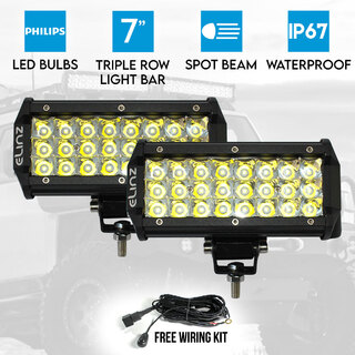 Elinz 2x 7" LED Work Driving Light Bar Philips Spot Offroad 3 Rows 12V 24V 4WD Truck