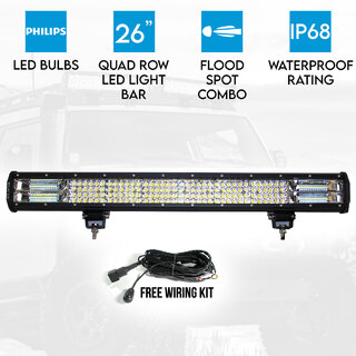 Elinz 26" 4 Rows LED Light Bar Philips Work Driving Flood Spot Combo IP68 4WD Offroad