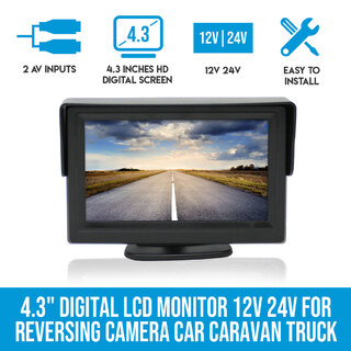 Elinz 4.3" Digital LCD Monitor 12V 24V for Reversing Camera Car Caravan Truck