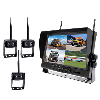 Elinz Digital Wireless 9" Quad Splitscreen Monitor 4CH DVR 3x Reversing CMOS 800TVL Camera 12V 24V 2.4GHz