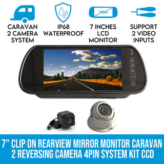 Elinz 7" Clip on Rearview Mirror Monitor Caravan 2 Reversing Camera 4PIN System Kit CCD