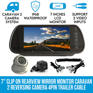Elinz 7" Clip on Rearview Mirror Monitor Caravan 2 Reversing Camera 4PIN Trailer Cable