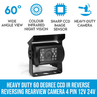 Elinz Heavy Duty 60 Degree CCD IR Reverse Reversing Rearview Camera 4 PIN 12V 24V
