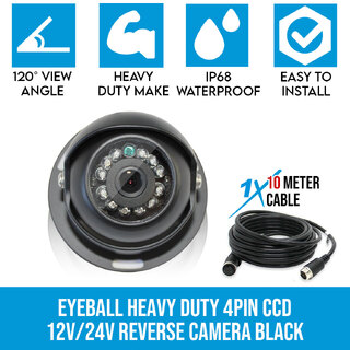 Elinz 4 PIN Heavy Duty CCD IR Colour Reversing Camera Night Vision 12V 24V Black