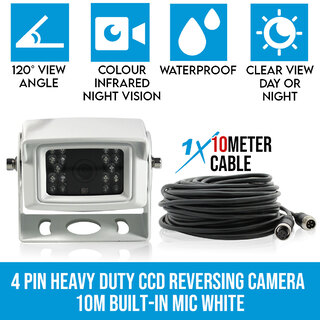 4 PIN Heavy Duty 12V 24V CCD IR LED Rearview Reversing Camera WHITE built in mic