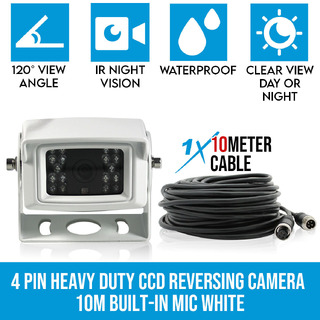 4 PIN Heavy Duty 12V 24V CCD IR LED Rearview Reversing Camera WHITE built in mic