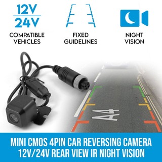 Elinz Mini CMOS 4PIN Car Reversing Camera Rear View IR Night Vision 12V/24V