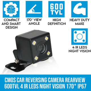 Elinz CMOS Car Reversing Camera Rearview 600TVL 4 IR LEDs Night Vision 170° 12V IP67
