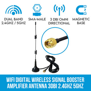 Elinz WiFi Digital Wireless Signal Booster Amplifier Antenna 3dbi 2.4GHz 5GHz SMA Male