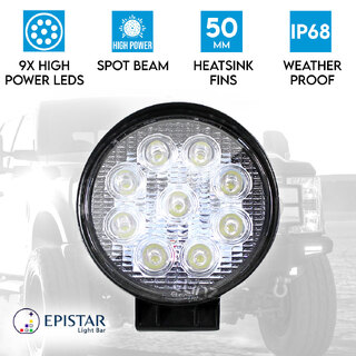 Elinz 27w Driving Light Epistar LED Round Spot Worklight 12V 24V Offroad Truck 4WD 4X4