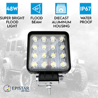 Elinz 48W LED Work Light Square 60° Flood  Lamp Fog IP67 Offroad Tractor Jeep 12V 24V