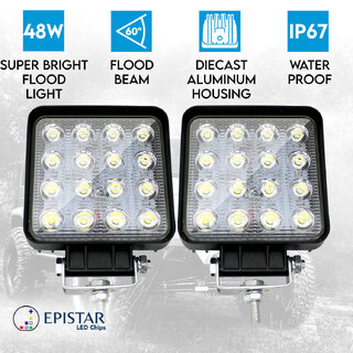 Elinz 2x 4" LED Work Light Square 60° Flood Lamp 96W  IP67 Offroad Tractor 12V 24V