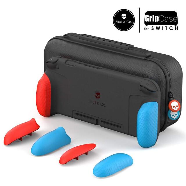 Skull & Co. GripCase Set for Nintendo Switch (with MaxCarry Case & Grips) - Neon Red & Blue
