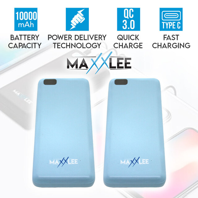 Maxxlee 10000mAh Power Bank Portable 18W PD Type C QC 3.0 Dual USB Fast Charging Blue