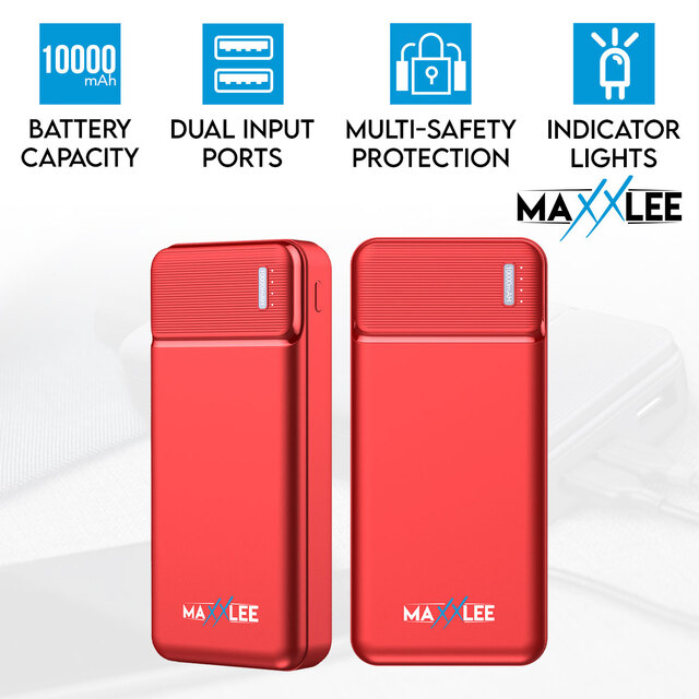 Maxxlee 2x 10000mAh Slim Power Bank USB Backup External Battery Charger iPhone Android Mobile